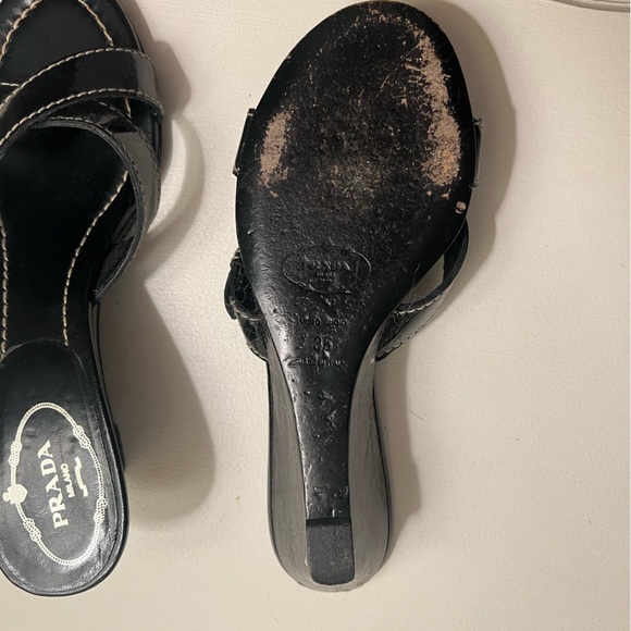 mini wedged black leather prada sandals - Picture 2 of 4